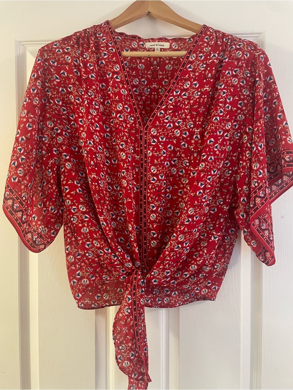 Max Studio Red Floral Tie-Front Blouse